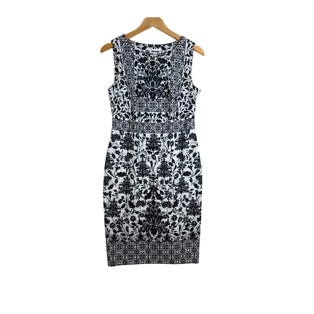 Calvin Klein Sleeveless Damask Print Sheath Dress size 8 Black/White